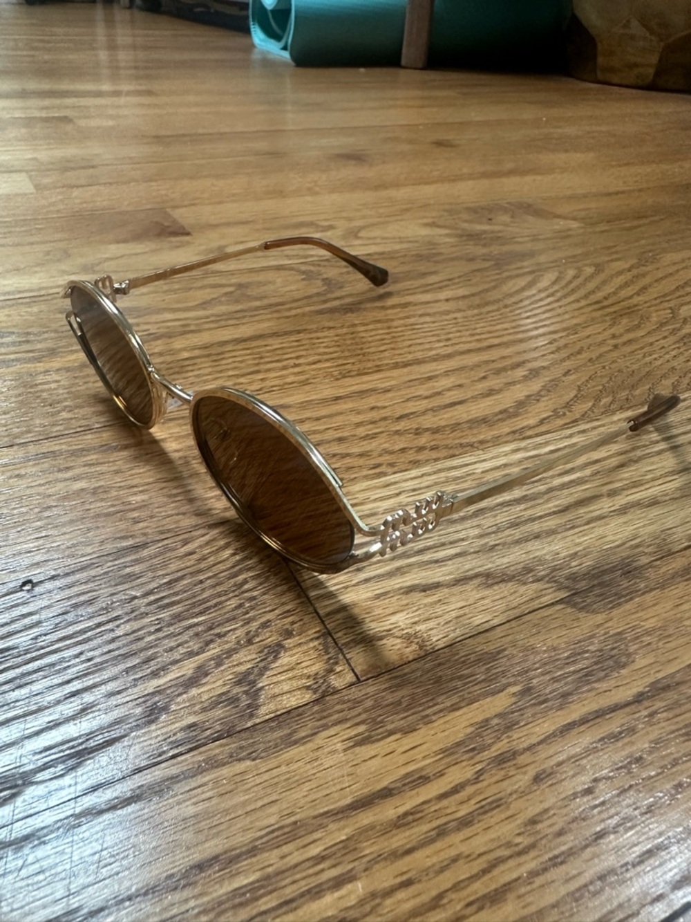 Miu Miu Gold Round Sunglasses with Brown Lenses - Picture 6 of 6
